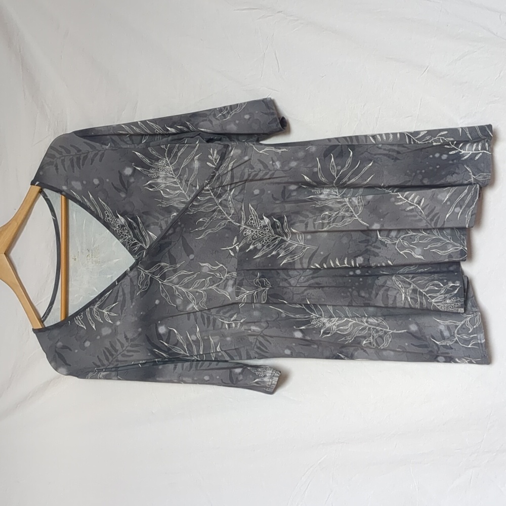 Blue Sky tunic dress grey seaweed grasses floral grey v-neck bamboo large - Picture 8 of 8